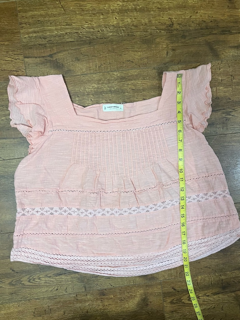 Lucky Brand Peach Ruffled Square-Neck Women’s Top